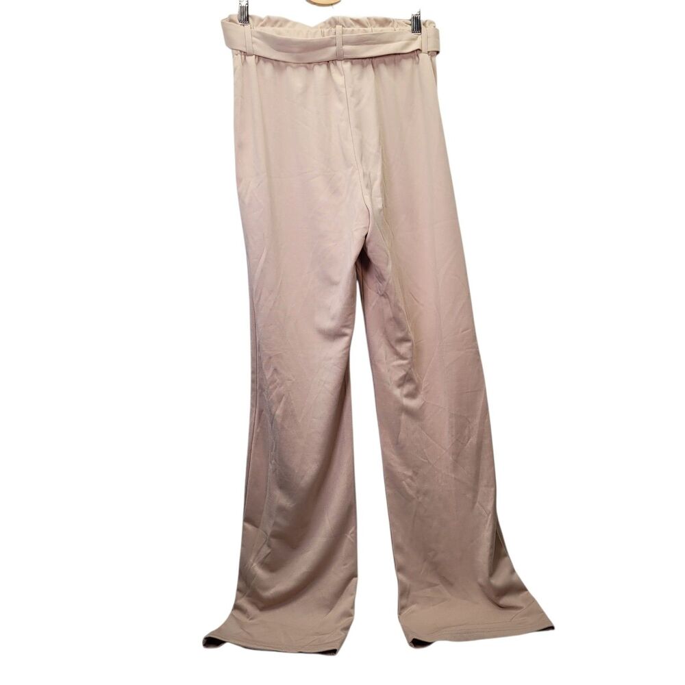 Women's High Waist Belted Paperbag Wide Leg Business Dress Pants Apricot Medium - Picture 2 of 10